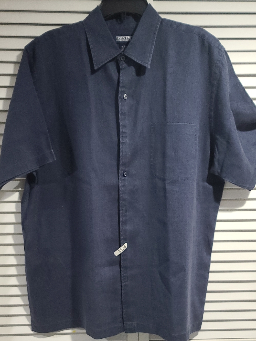 Lands' End Men's Linen  Button-Down Shirt Navy L 16-16.5 Chest Pocket